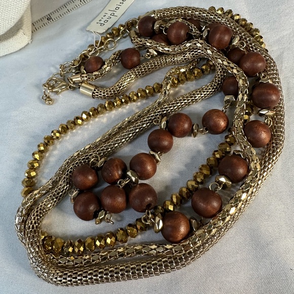 Wooden bead and multi goldtone chain necklace - Picture 4 of 5